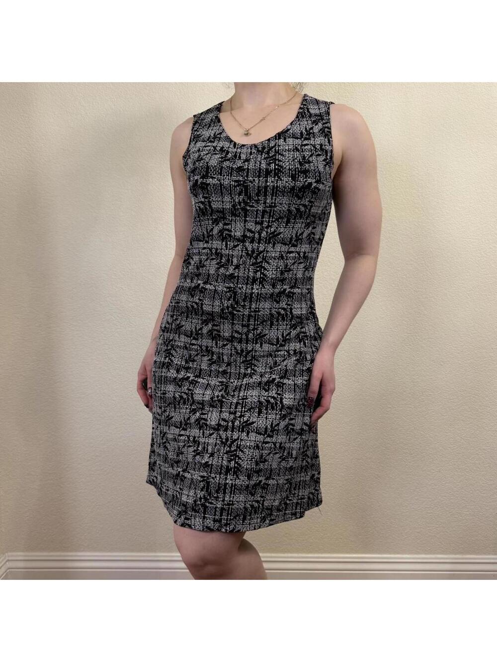 Vintage Black & White Abstract Print Slinky Mini Dress Fits Small-Medium